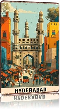 Hyderabad India Vintage Poster Home Decor Countries City Attraction Travel Scenery,For Living Room, Bedroom, Office, Restaurant,Metal Sign Wall Art 8 X 12 Inch