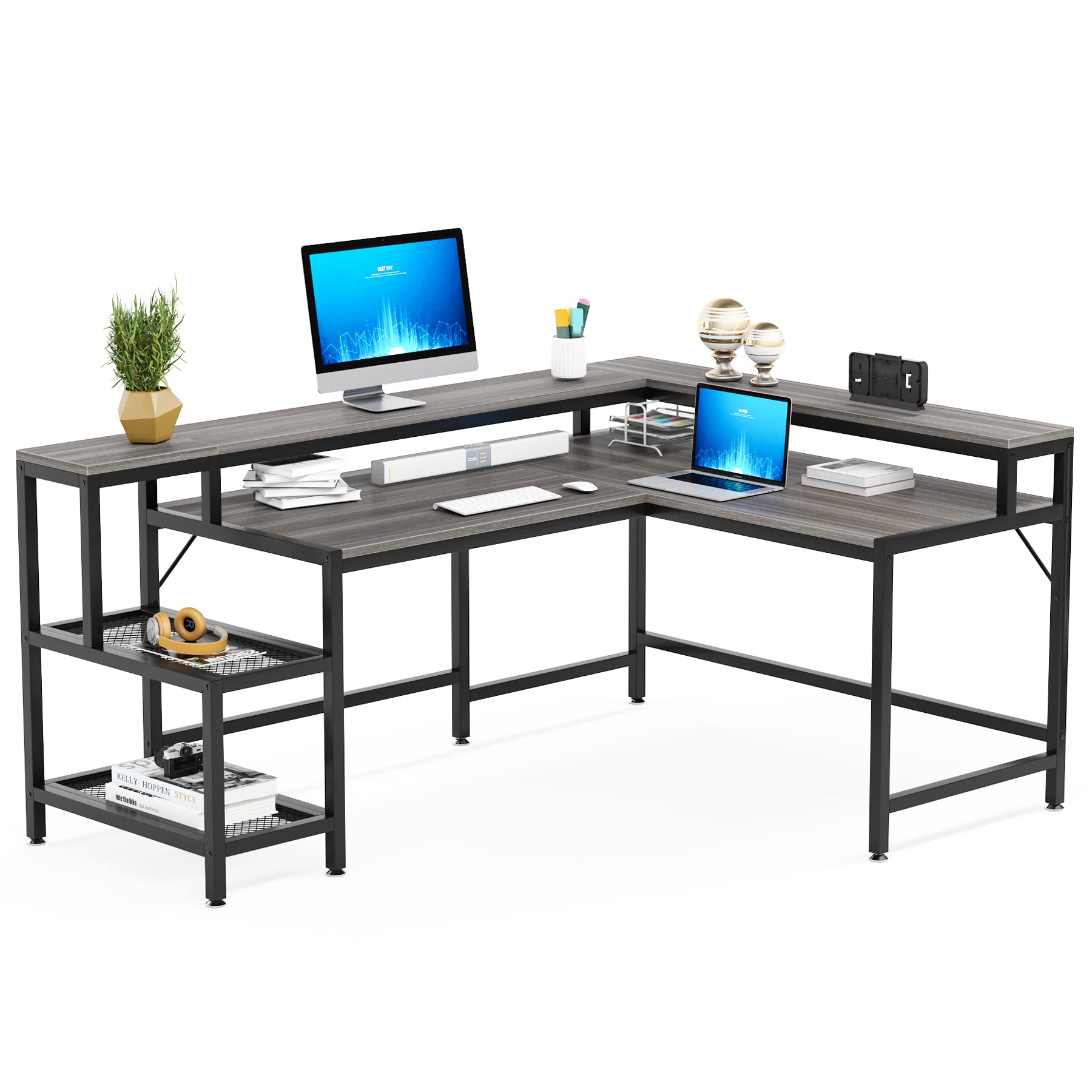 Buy Tribesigns 69 Inch L Shaped Desk with Monitor Stand, Large