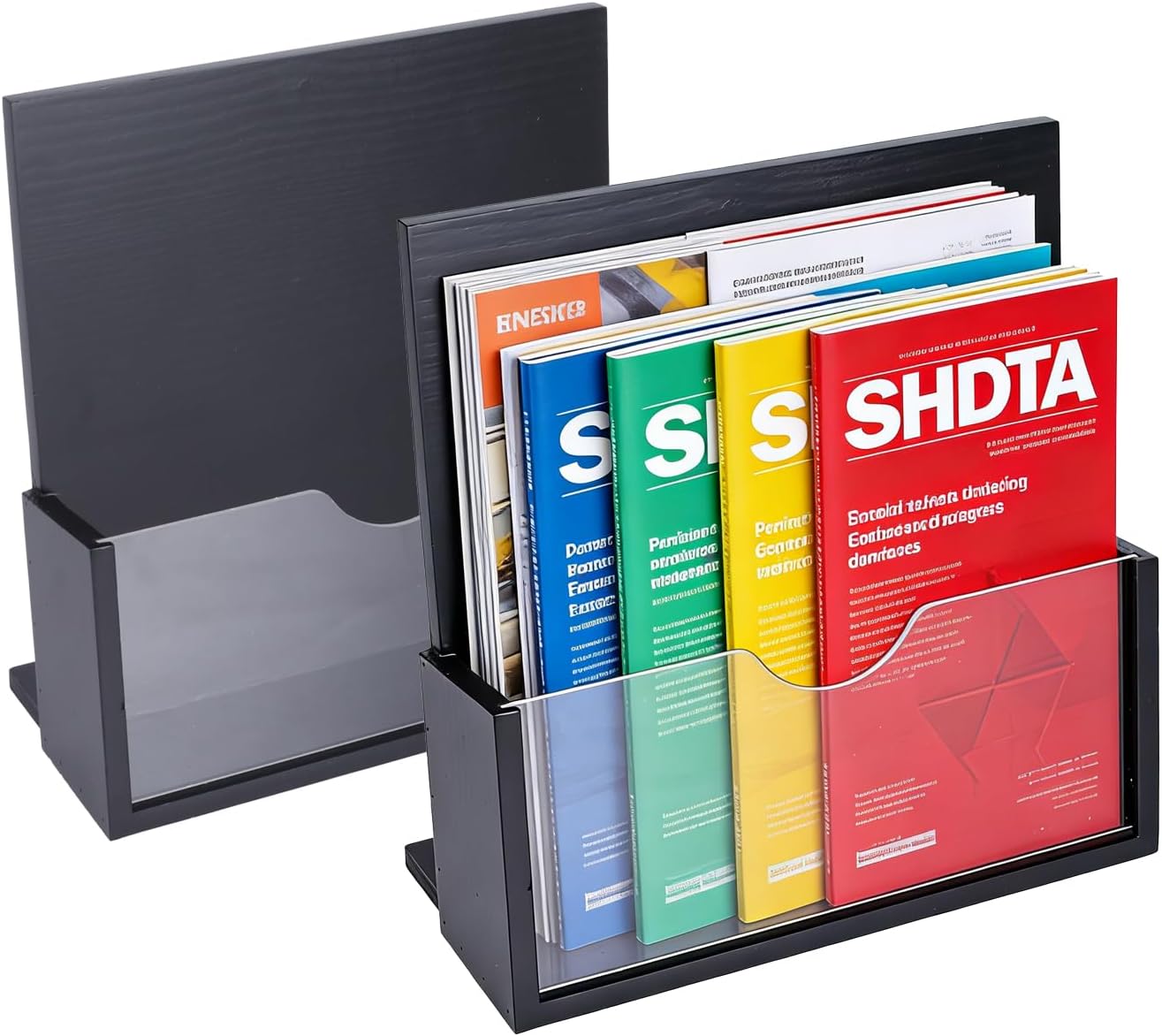 2 Pack Brochure Holder, 8.5“x11 Wooden Sign Holder with Acrylic Divider, Literature Organizer Magazine Holder Flyer Display Stand, Countertop Organizer for Magazine, Pamphlet, Menu, Journals