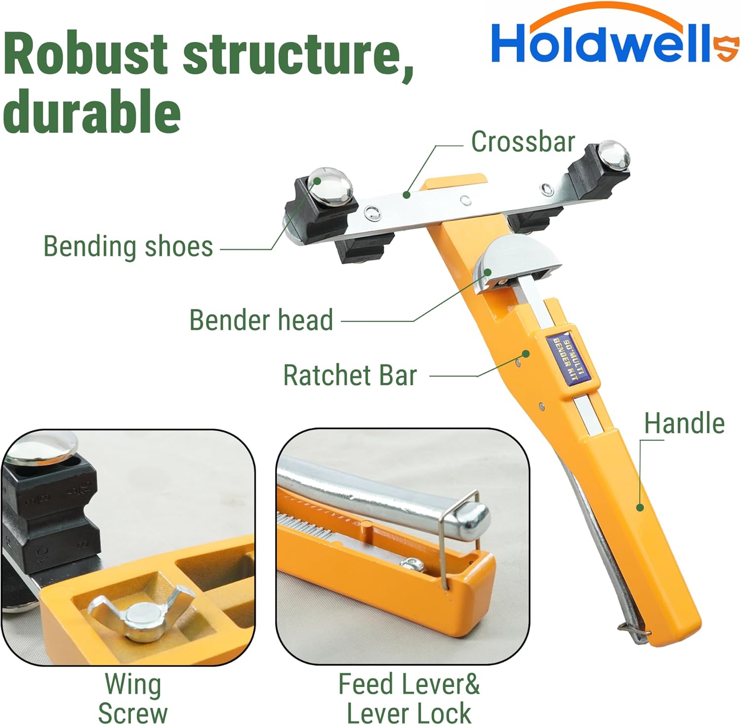 90° Ratcheting Pipe Tube Bender Set W/ 7 Color-Coded Aluminum Heads, 1/4"–7/8" O.D. Tubing, Tube Cutter & Deburring Tool, Portable Storage Case for HVAC, Plumbing & Refrigeration