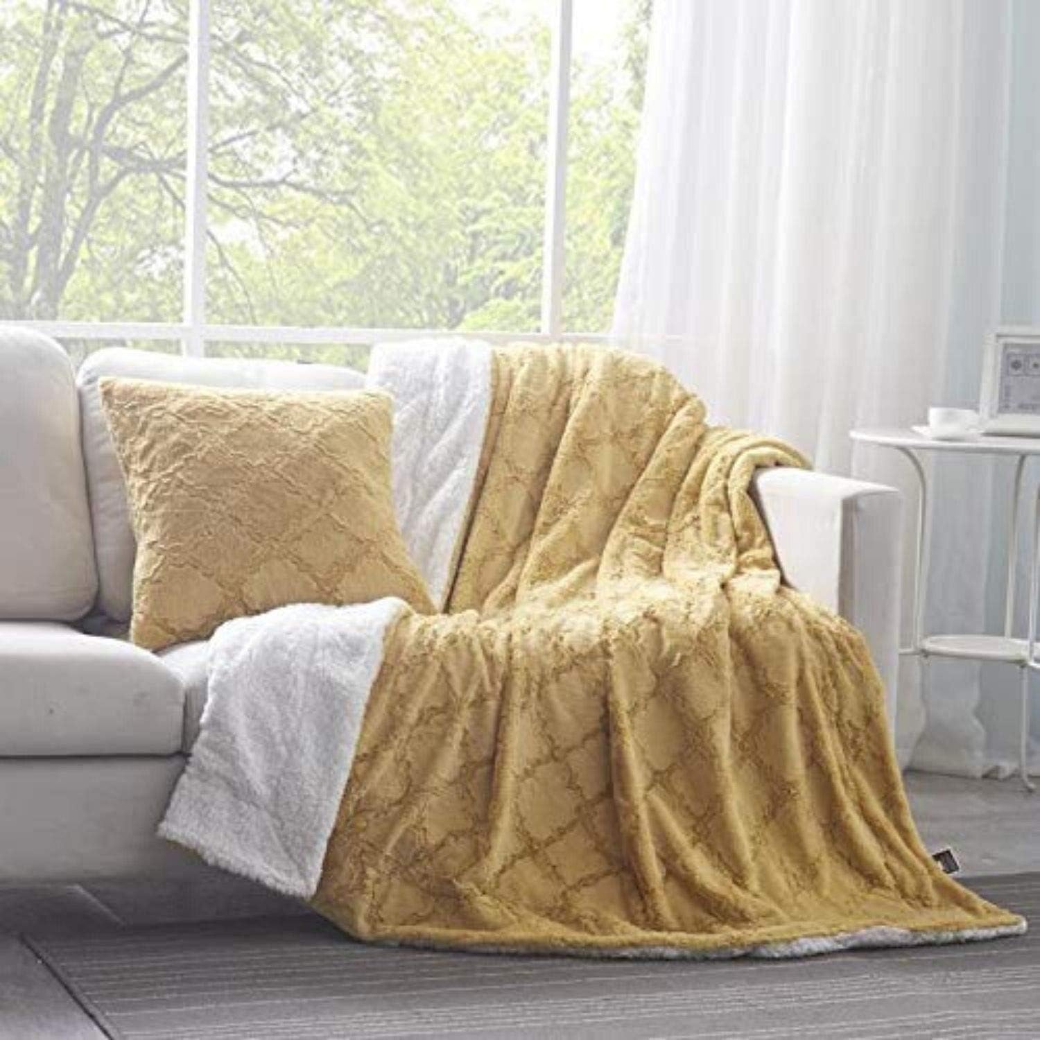 Tache Faux Fur Euro Sham Mustard Yellow Moroccan Lattice Pattern Super Soft Faux Fur Decorative Throw Pillow Cover Pillowcase, Euro Sham, 26x26, 1 Piece