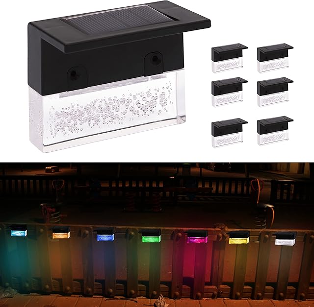 GloBrite 6 Pack Pathway Deck LED Light | Solar Outdoor Light | Garden Accessories Decking Lights for Railing Fence Stair Wall Decorations | White and 7 Colour Changing Function ( Pack of 6)