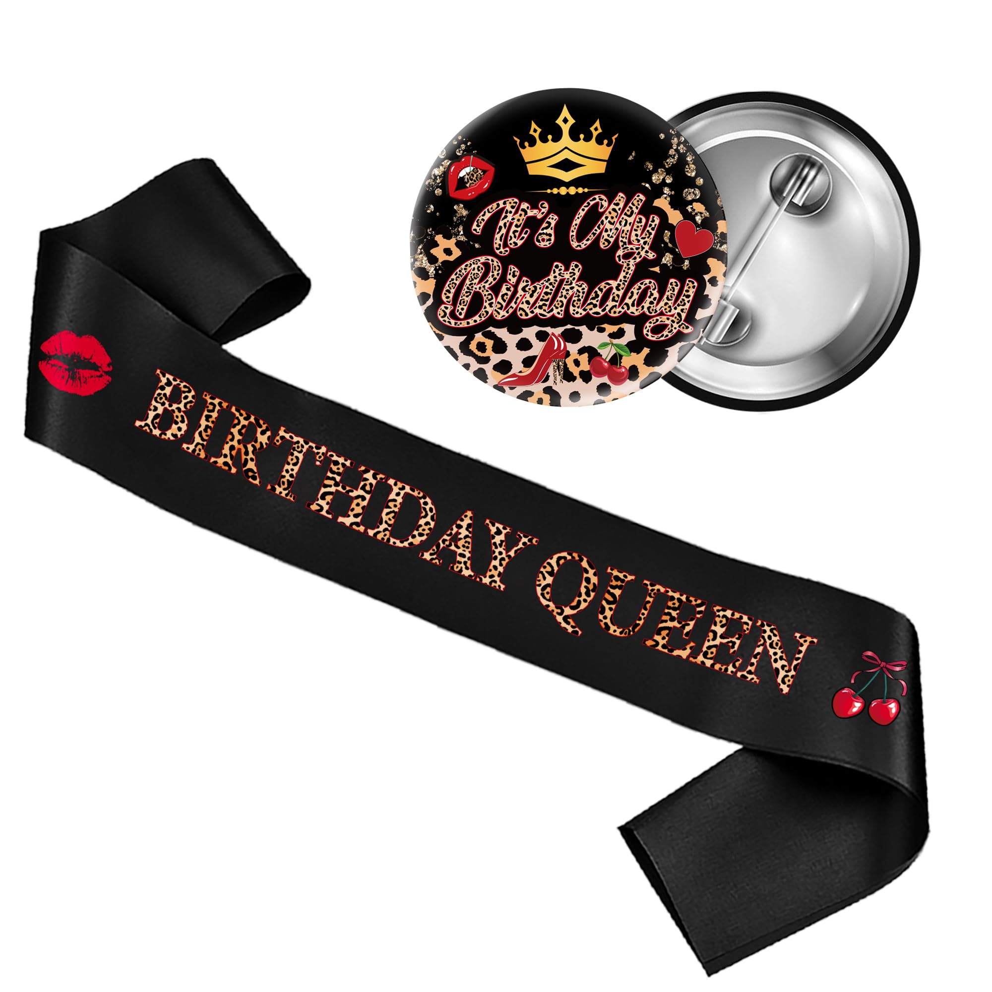 Leopard Print Birthday Decorations Sash - 2 Pcs Black Cheetah Birthday Queen Ribbon It’s My Birthday Badge for Girls Women Safari Animal Theme Party Decorations Accessories