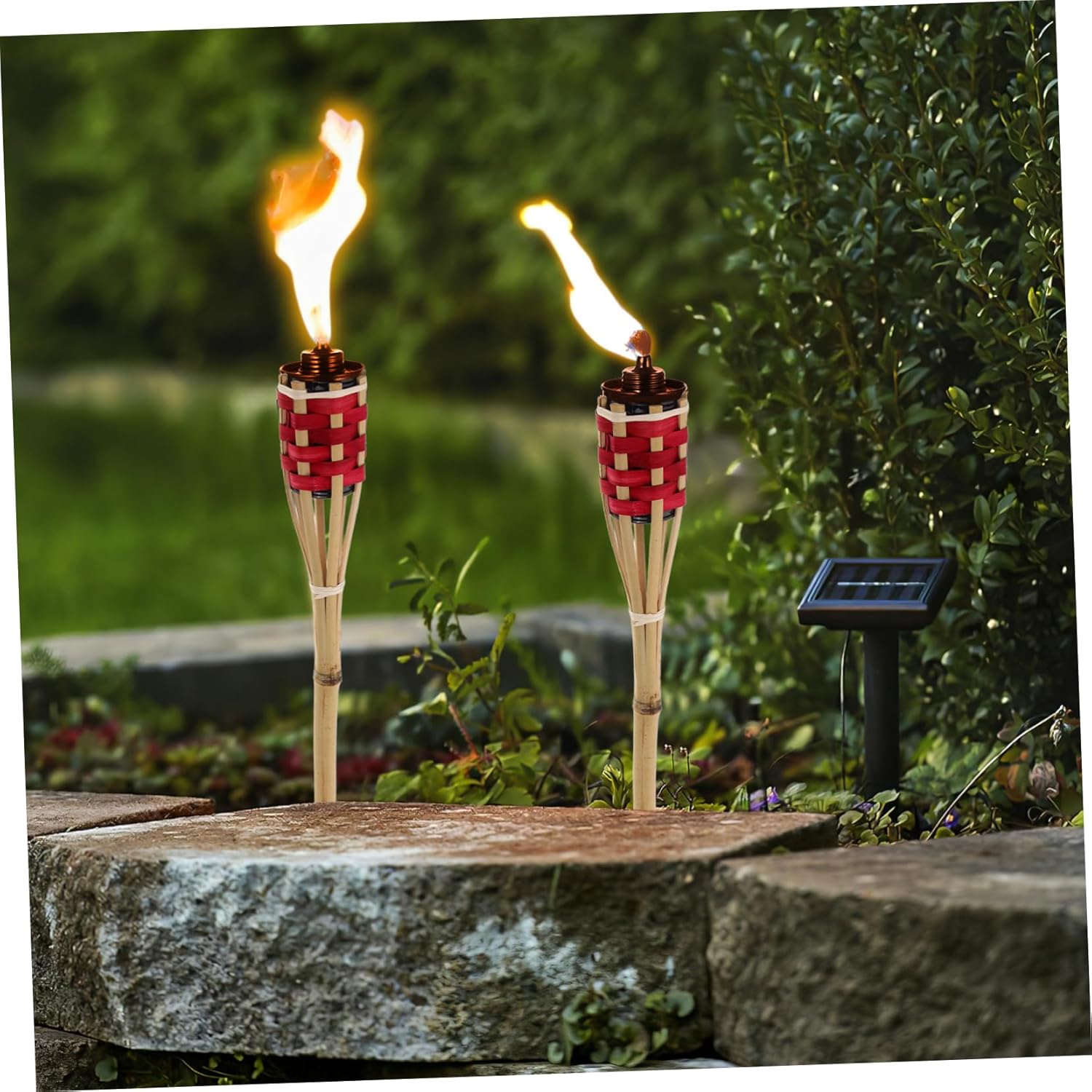 Veemoon 2pcs Outdoor Torch Woven Garden Pathway Lanterns for Warm Evening Lighting for Weddings Parties and Festive Celebrations