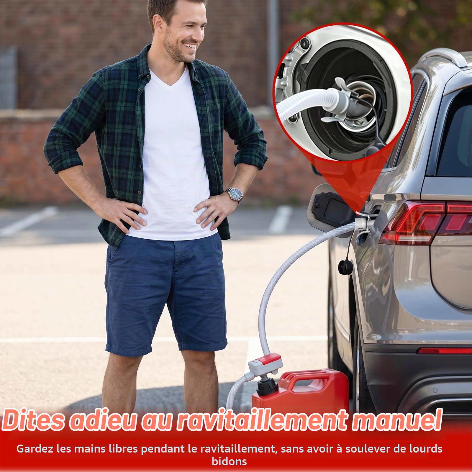 Pompe Électrique pour Carburant avec Stop Automatique - Essence, Gaz, Diesel, USB pompe électrique à essence avec 4 tailles d'adaptateurs et tuyau