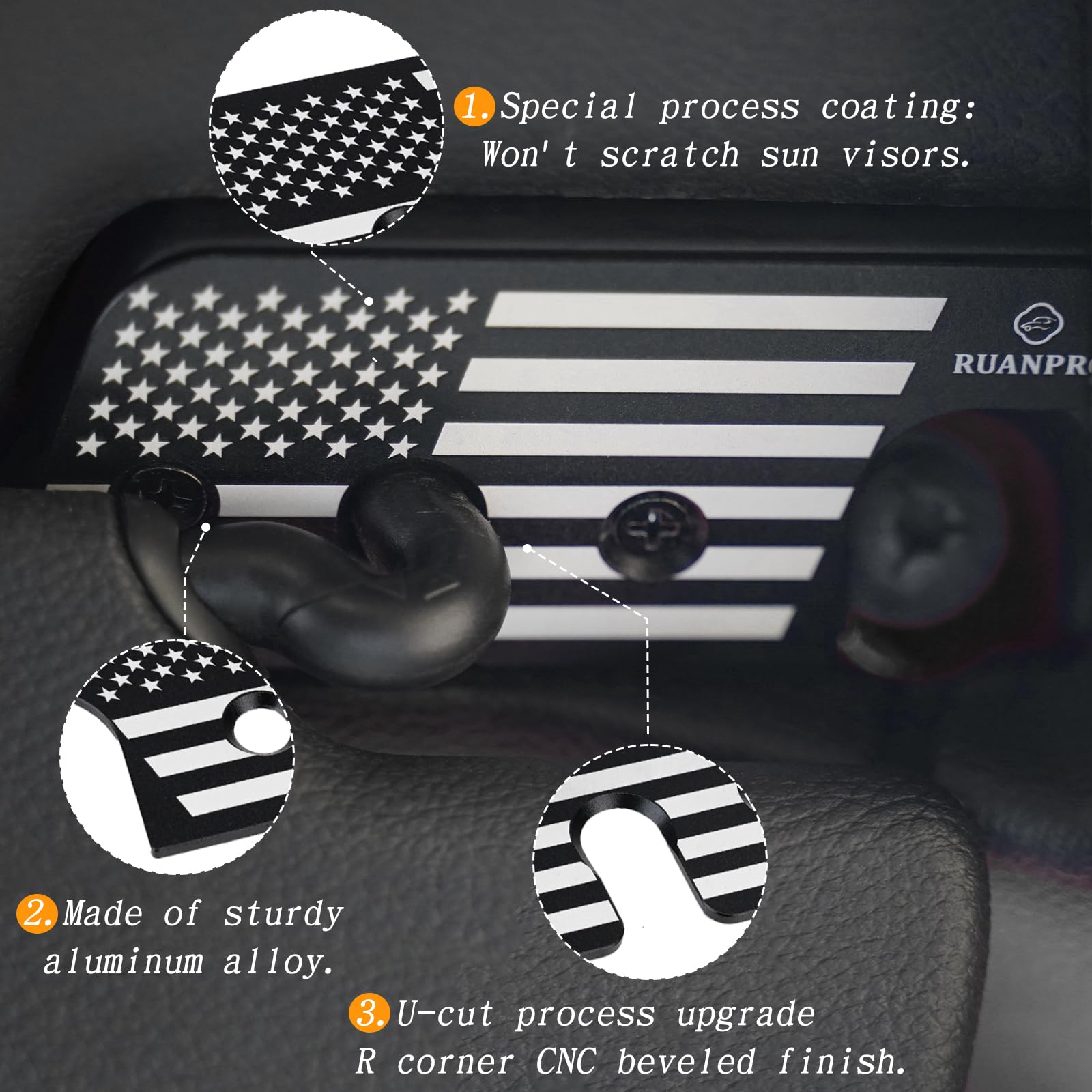 RUANPRO Upgrade Sun Visor Repair Kit, Aluminum Alloy Sun Visor Clip for Jeep Wrangler JK 2018, JL 2018-2023, 2020-2023 Gladiator, Car Visor Accessories, Easy and Quick Repair (Black Flag)