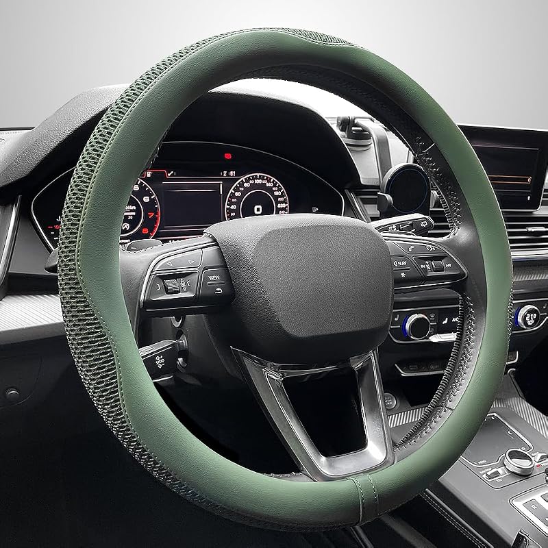 Capa para Volante LKWLIKEI em Couro, Verde, para Volantes de 37 a 38,5 cm