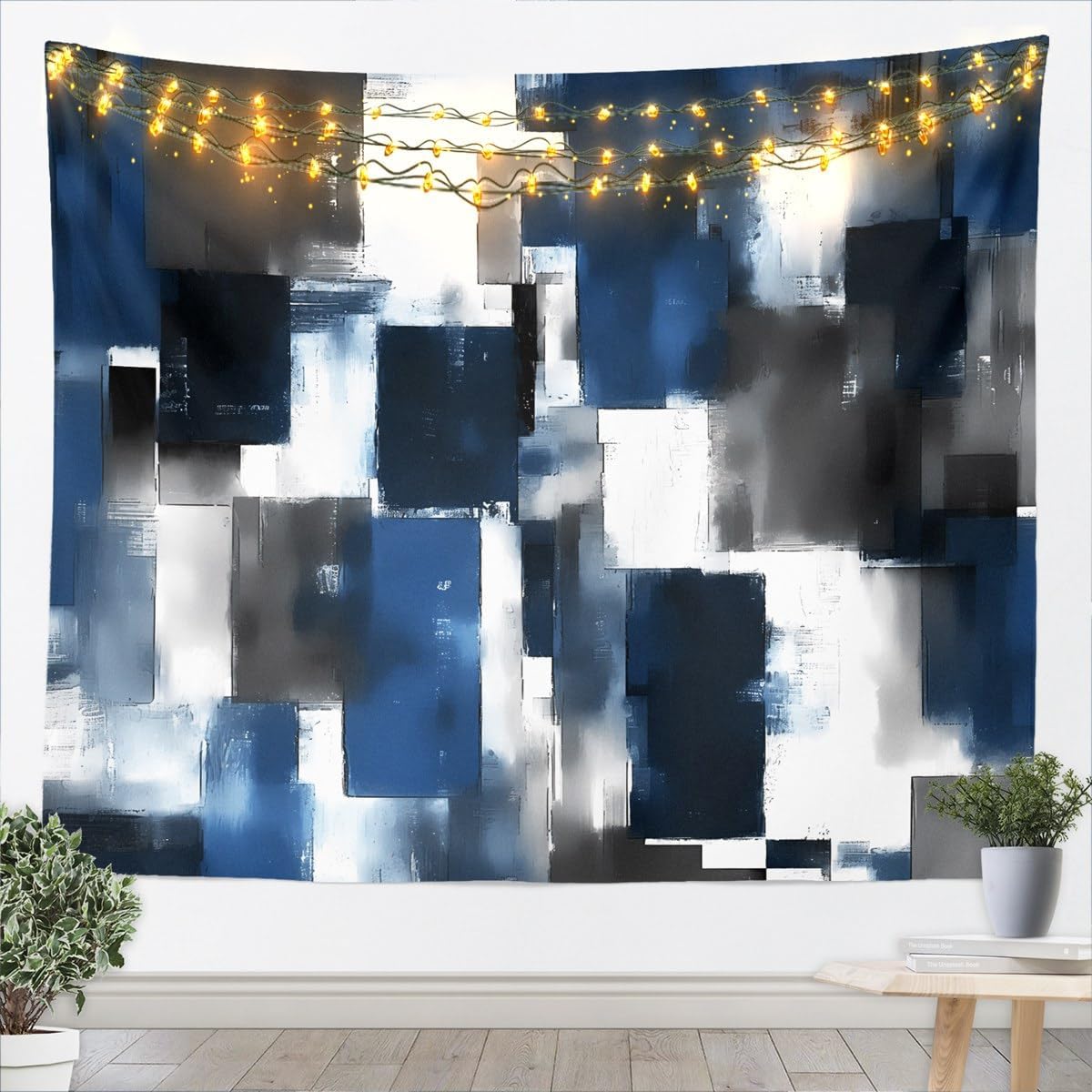 jejeloiu Black Golden Teal Stripes Tapestry Kids Large 59"x82" Geometric Modern Abstract Art Wall Art for Boys Girls Teens Luxury Geometric Line Wall Hanging Blanket Room Decor image 5