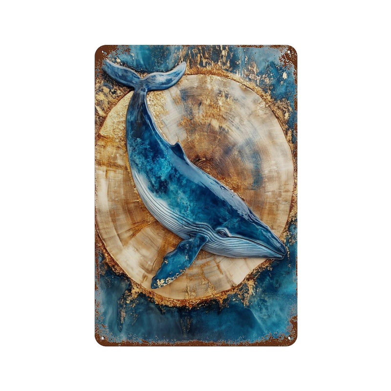 Whale Art Ocean Decor-3 Rust Effect Tin Sign 11.8"x7.9", Novelty Wall Decor for Garage, Pub Or Kitchen