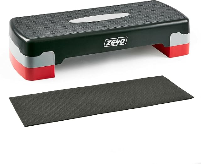 ZENO Fitness Aerobic Fitness Stepper + Exercise Training Mat | Adjustable Height 2 Levels Aerobic Step | 10cm and 15cm Cardio Exercise Stepper | Training Step for Home or Gym Workout Routines