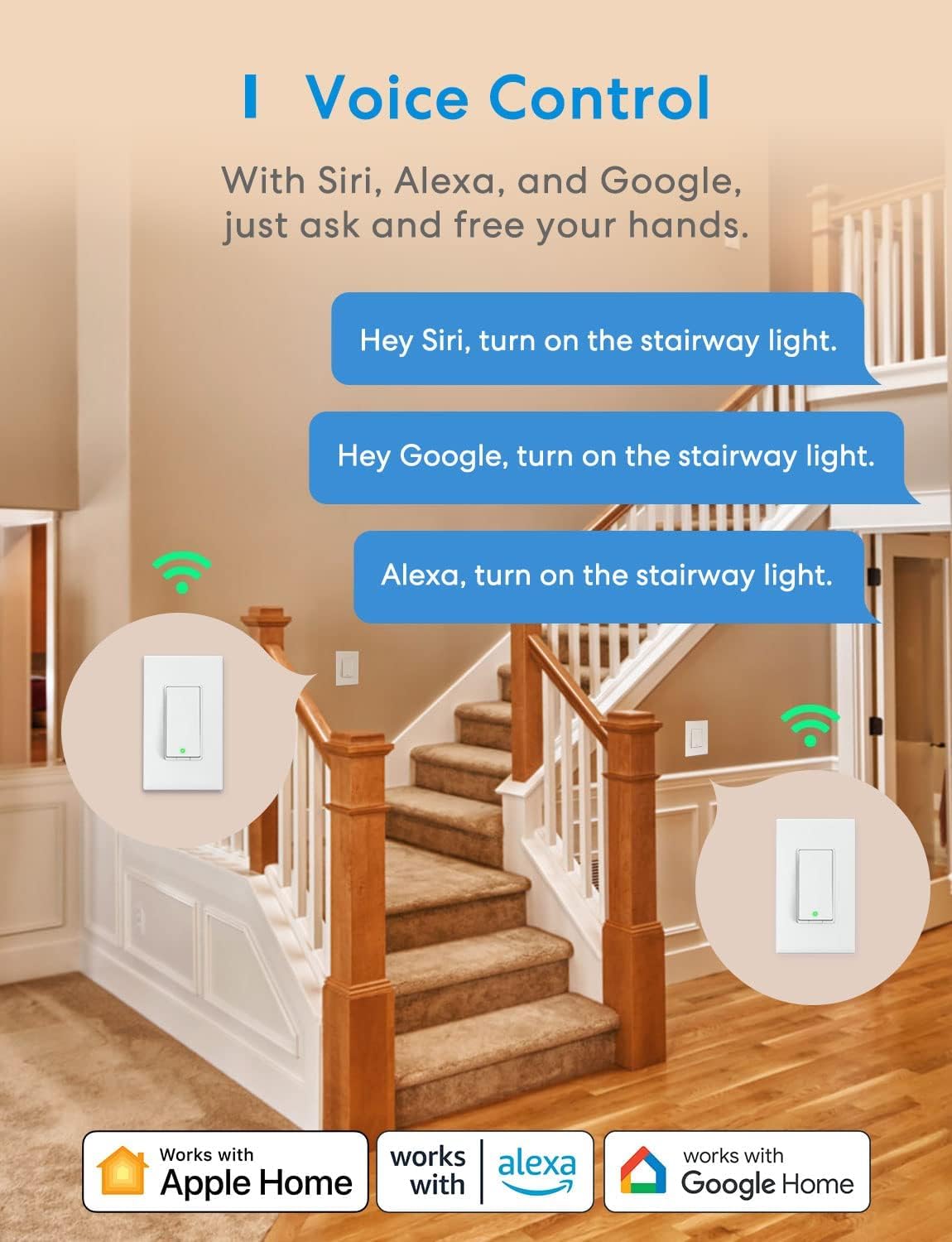 meross 3-Way Smart Switch 2 Pack, Neutral Wire Required, Compatible with Apple HomeKit, Alexa, Hey Google and SmartThings, Single Pole & 3 Way, 2.4GHz Wi-Fi, Remote and Voice Control, No Hub Required