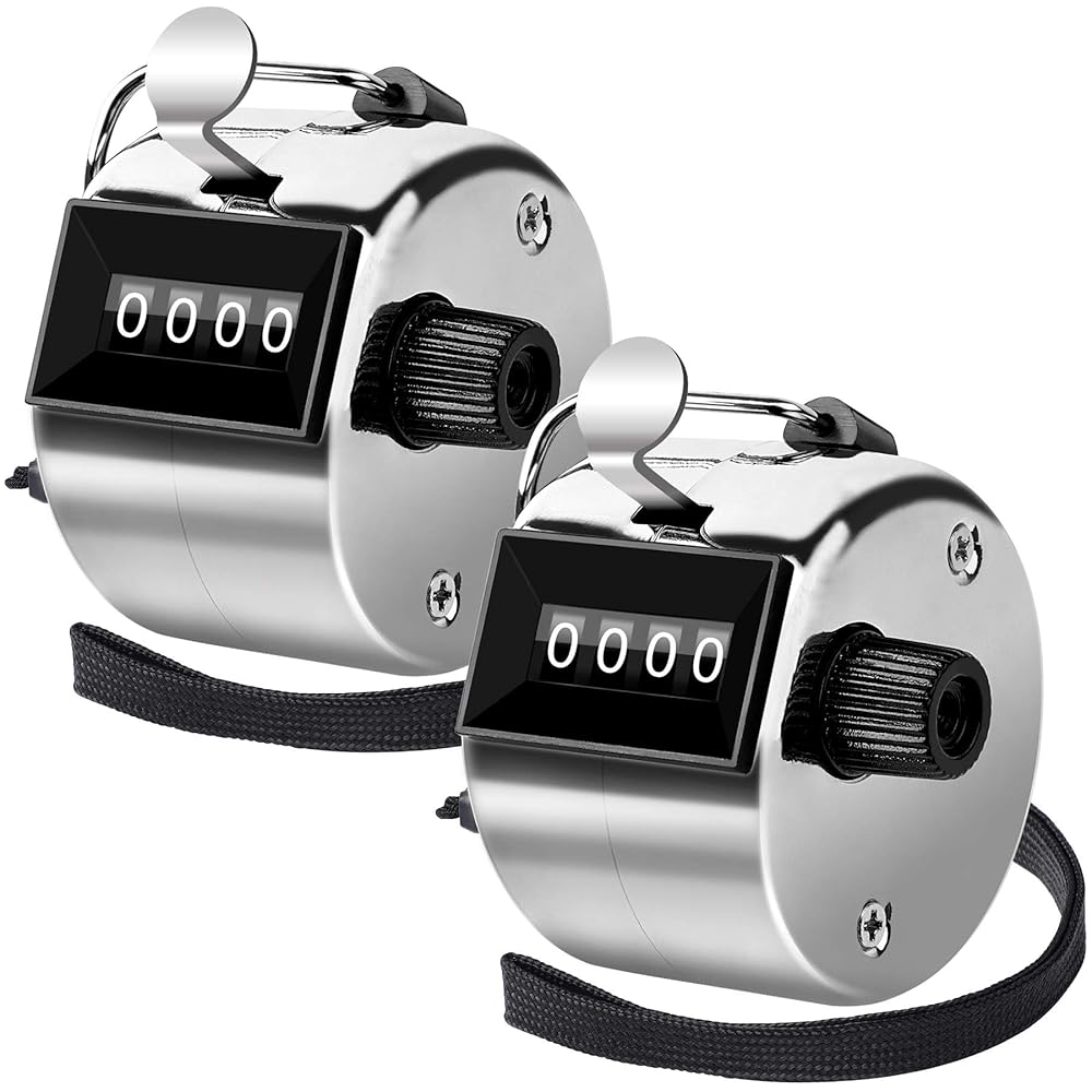 FEBSNOW Hand Tally Counter 4 Digital Clicker Counter for Sport Row School Event (Metallic)