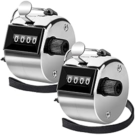 FEBSNOW Hand Tally Counter 4 Digital Clicker Counter for Sport Row School Event (Metallic)