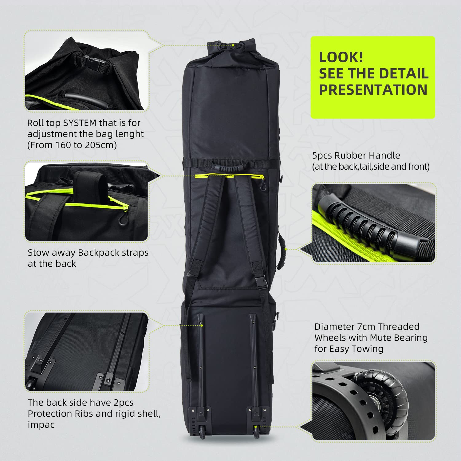 XCMAN Bolsa de snowboard con ruedas acolchada extensible para viajes aéreos ajustable impermeable