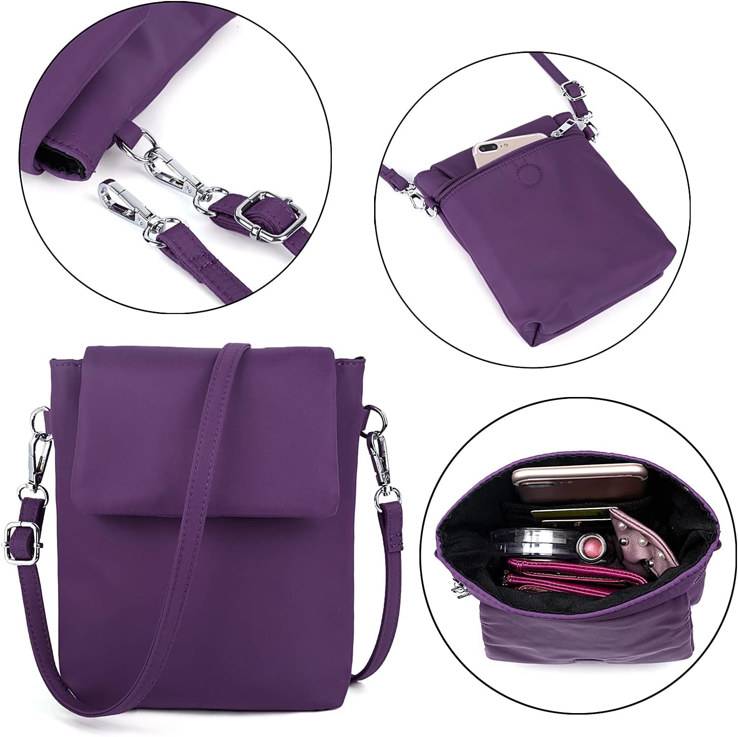UTO Women Backpack Purse Oxford Waterproof Cloth Nylon Ladies Rucksack Detachable Crossbody Shoulder Bag E Purple