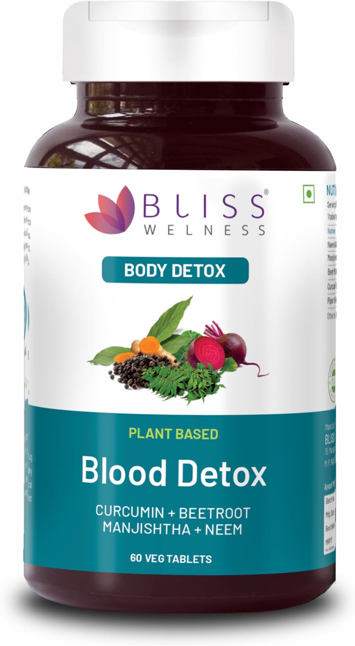 Bliss Welness Blood Detox Curcumin Manjishtha Beetroot Extract - 60 Veg Tablets