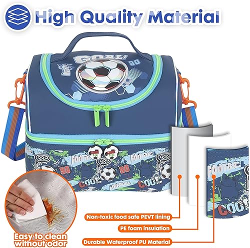 Miniatura 4 de Bolsa de almuerzo aislada de doble piso para niños, bolsa de comida grande para el regreso a la escuela, para niños, niñas, hombres y mujeres, con