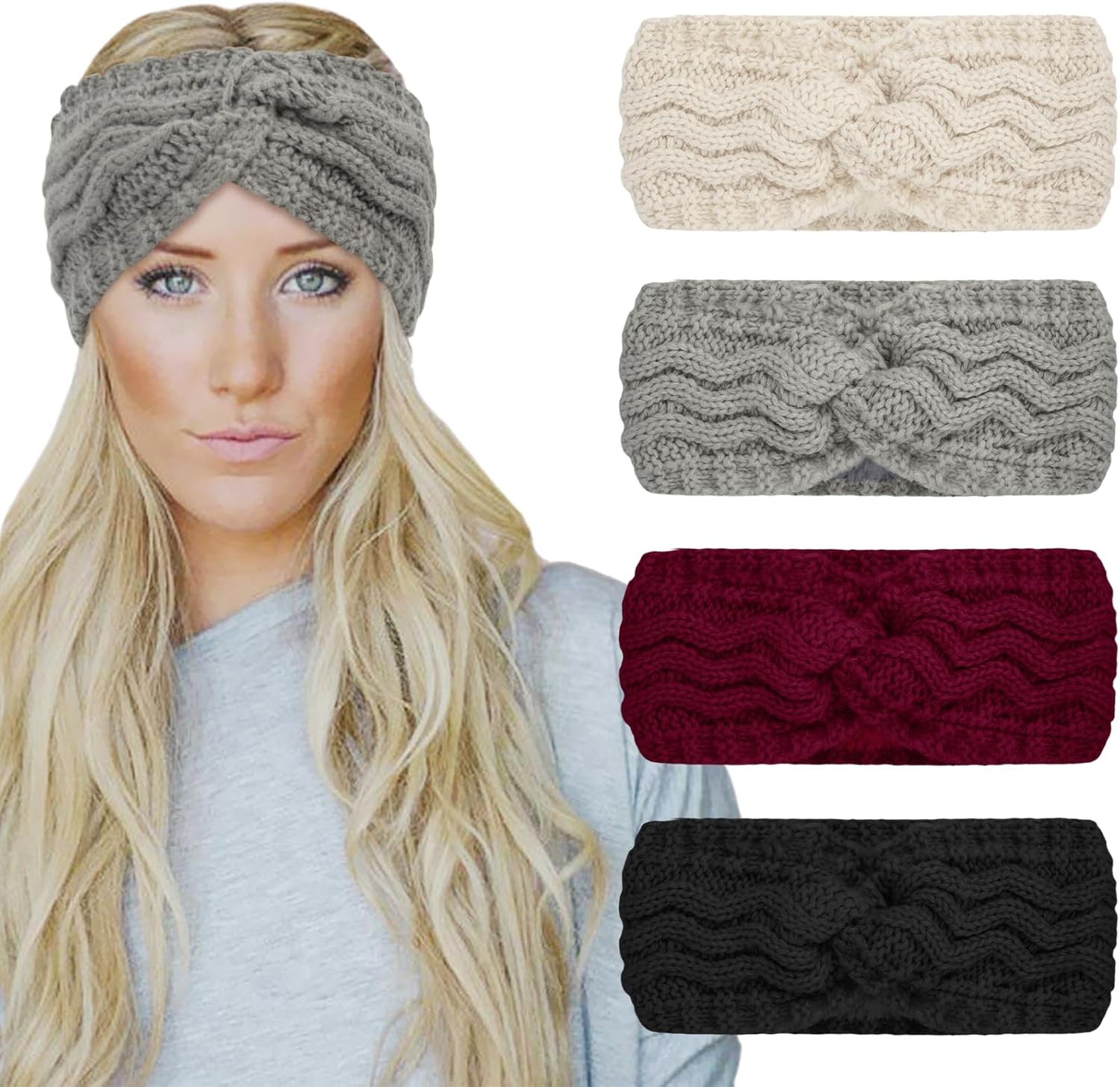 Chalier 4 Pack Winter Headbands for Women Knitted Ear