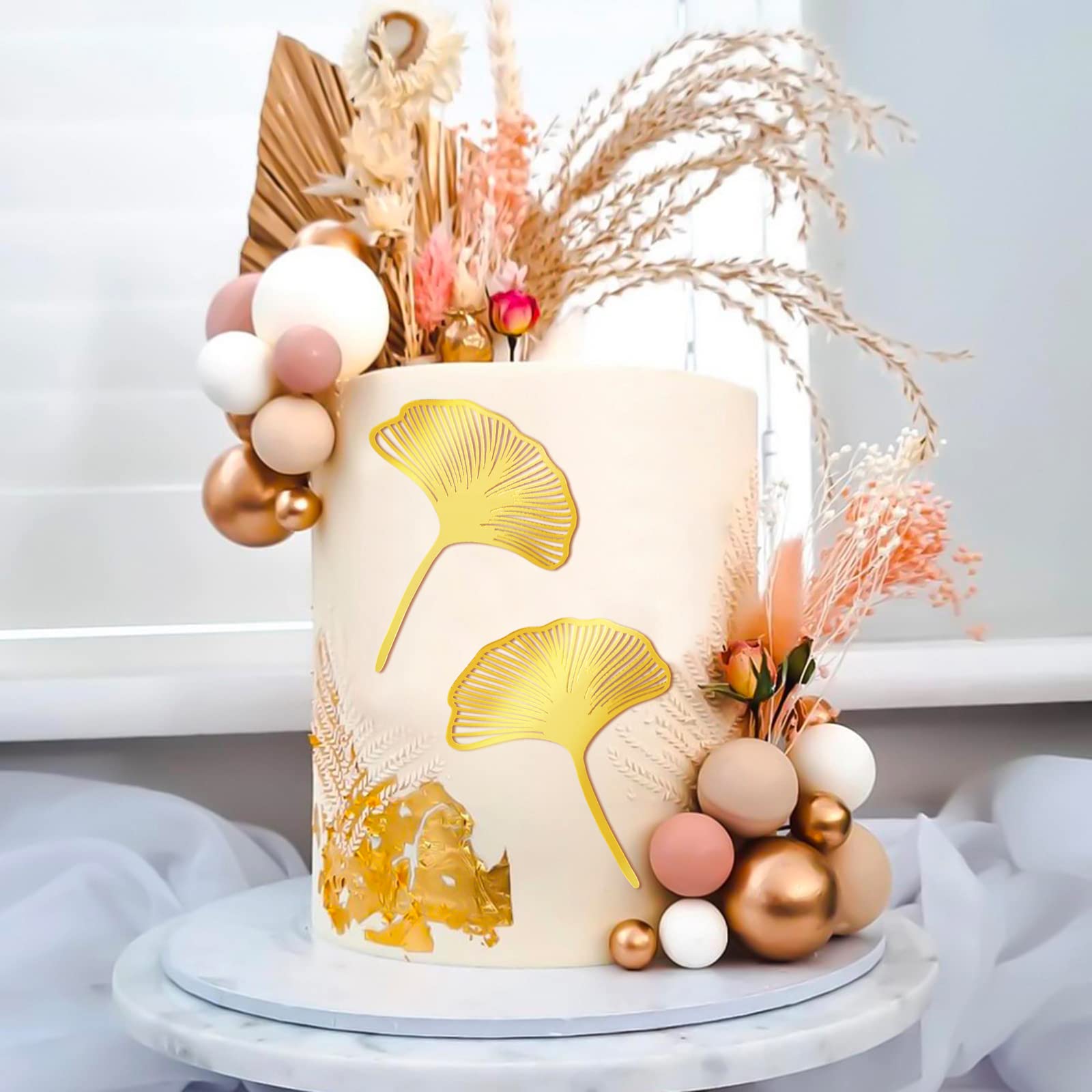 Cake Decoration | Gold Artificial Ginkgo Leaf Acrylic Birthday Cake Topper I3334749425 - View #6