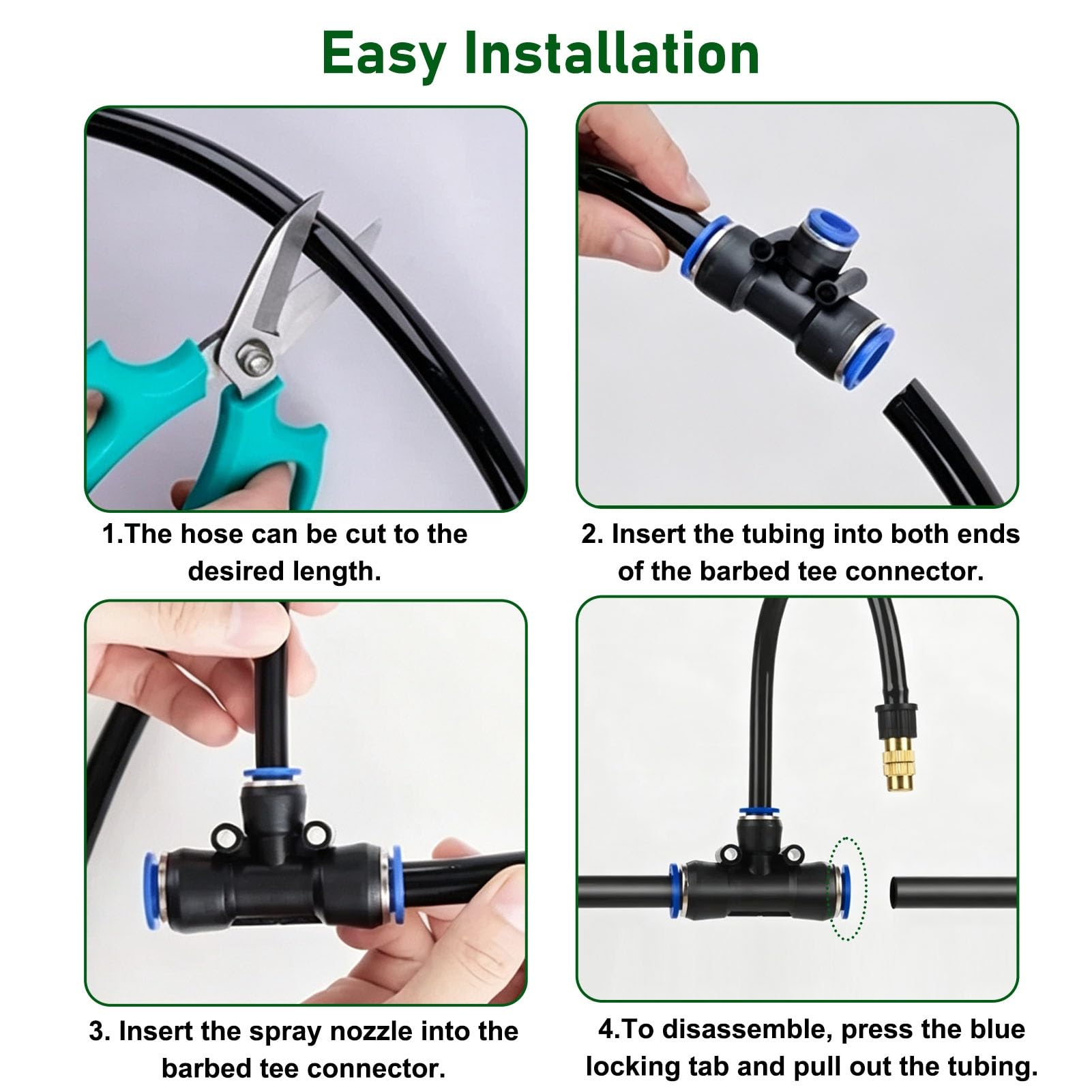 Kit Arrosage Automatique Kit de Système D'irrigation Goutte-à-Goutte Flexible | Kit de Brumisation Rafraîchissante Anti-fuite avec Tuyau en PE, Buses en Laiton Réglables et Raccords en T(65m/213ft)