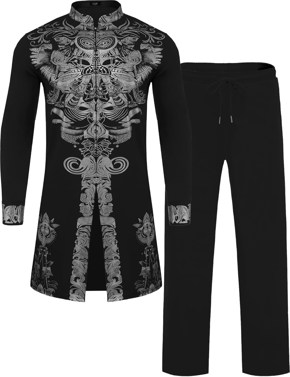 Mens African 2 Piece Set Zipper Nigerian Dashiki Metallic Shirt and Pants Outfit Gold Stamp Printed Long Traditional Suit - Image 5