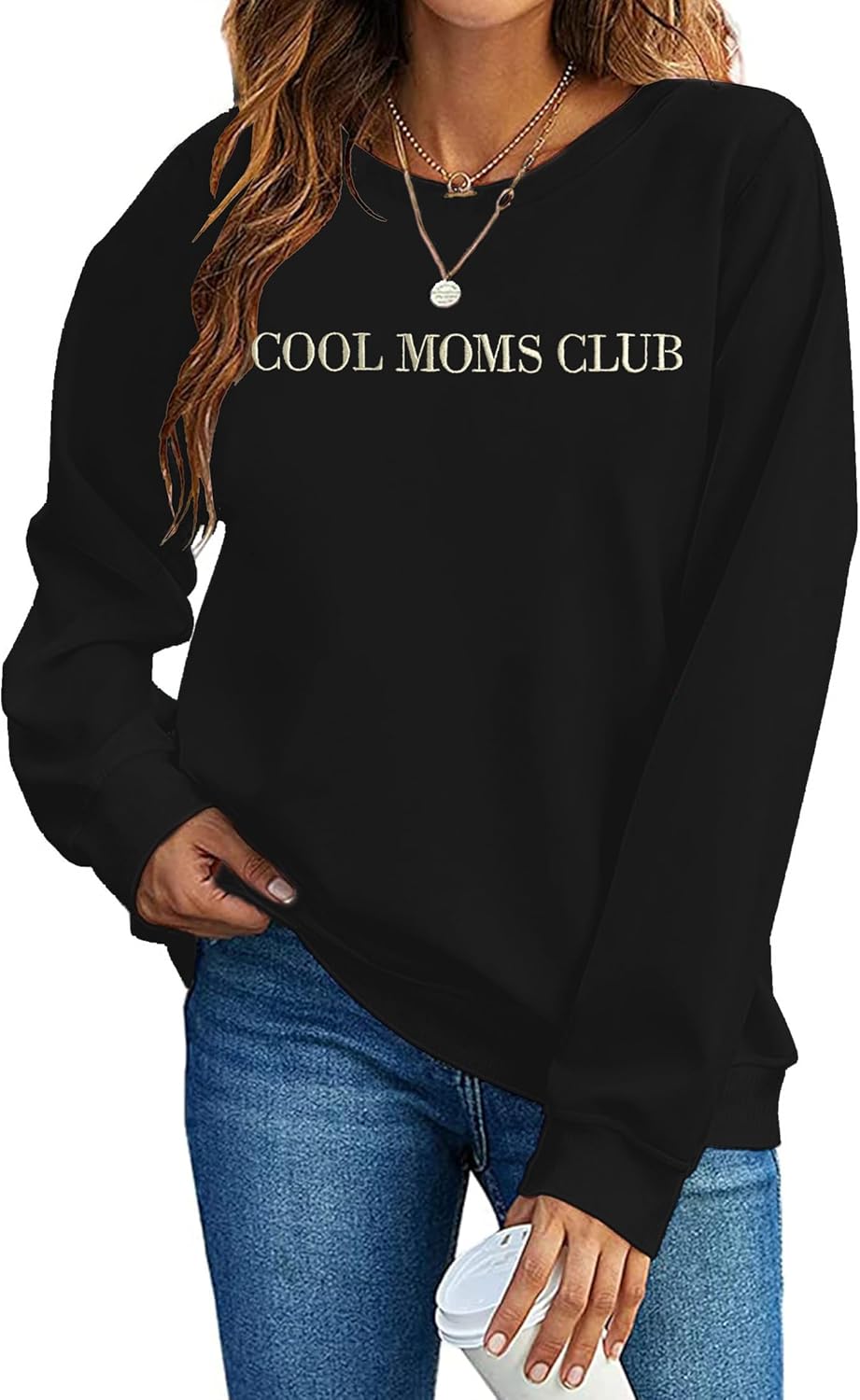 hohololo Mama Sweatshirts Women Cool Moms Club Shirt Mama Embroidered Shirt Casual Mom Life Pullover Top Mommy Birthday Gifts