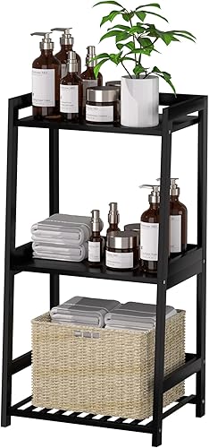 Estantes de baño, estante de escalera de 3 niveles, mesita de noche de bambú, estantería abierta, estantería para mesa auxiliar para sala de estar,