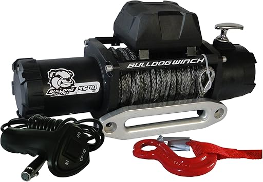 BULLDOG Winch 10045 Standard Winch 9500lbwith 5.5hp Series Wound Motor, 100 Ft. Synthetic Rope, CNC Billet Aluminum Hawse Fairlead, 1 Pack