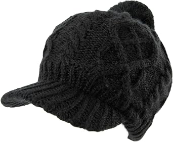 Comhats Oversized Wool Blend Visor Beanie Warm Classic Cable Knit Hat with Sun-Blocking Brim for Large Heads