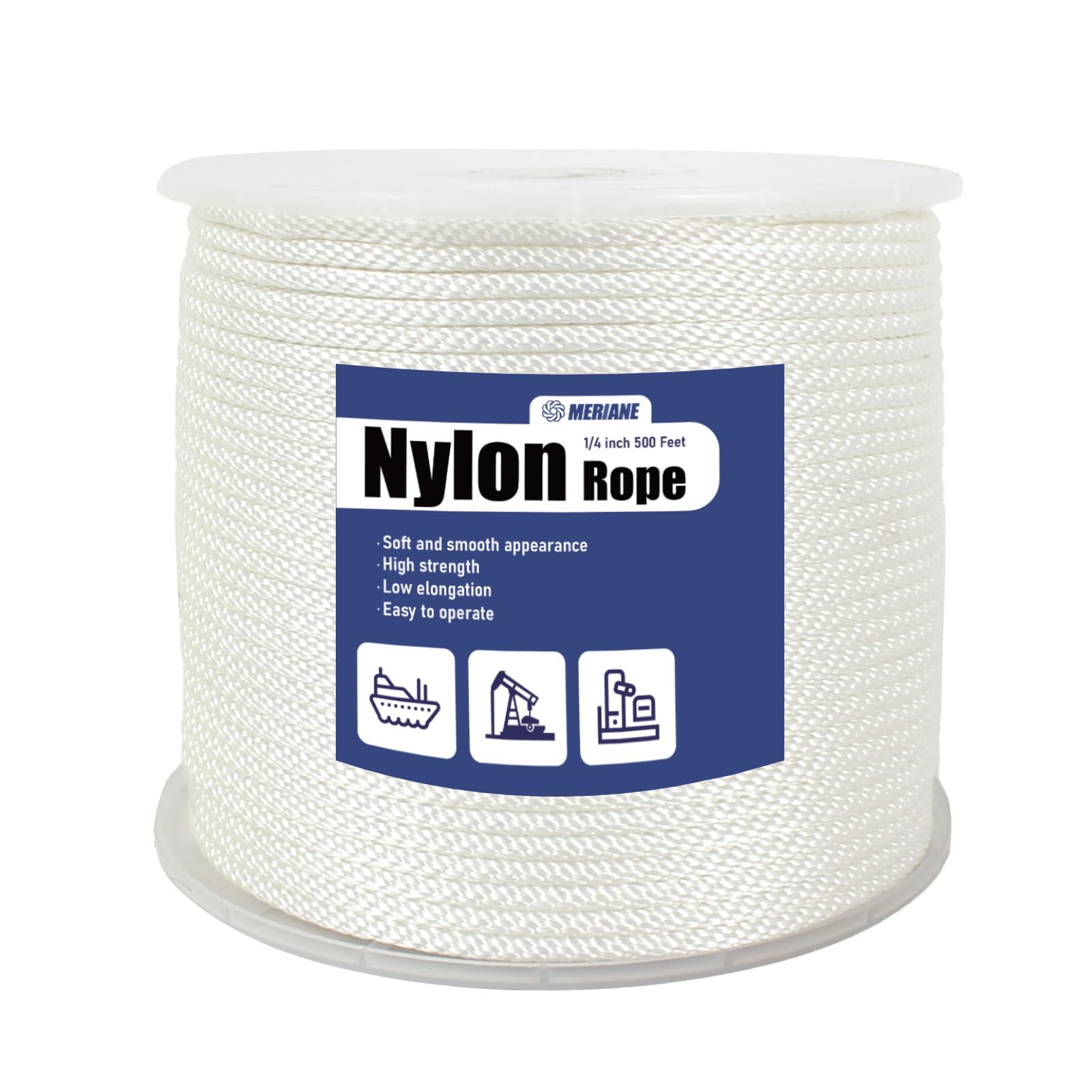MERIANE Cuerda de nailon de 500 pies de 1/4 pulgadas, cuerda trenzada apretada multiusos, resistente a la abrasión y a los rayos UV, uso ideal para camping, tendedero, línea de bandera de cuerda