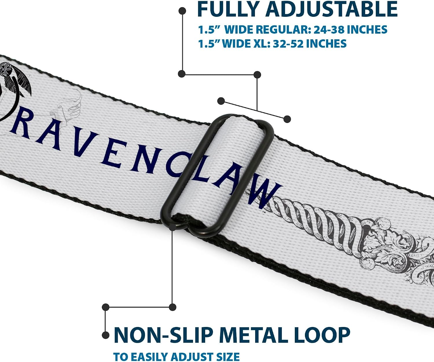Buckle-Down Seatbelt Belt - Harry Potter GRYFFINDOR/RAVENCLAW/SLYTHERIN White/Black - 1.0" Wide - 20-36 Inches in Length
