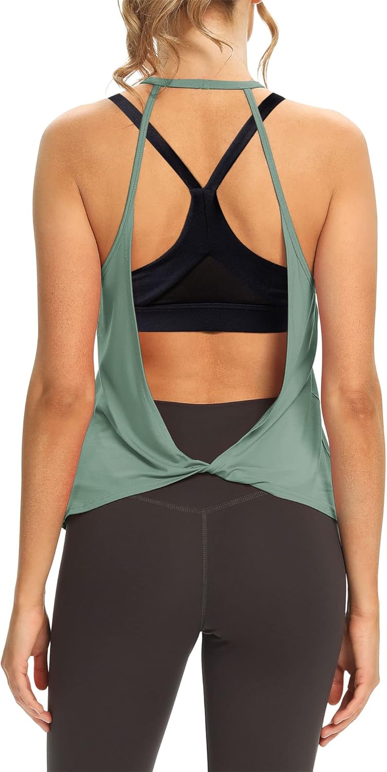 Mippo Womens Open Back Workout Tops Sleeveless Halter Gym Athletic Tank Tops Loose Fit