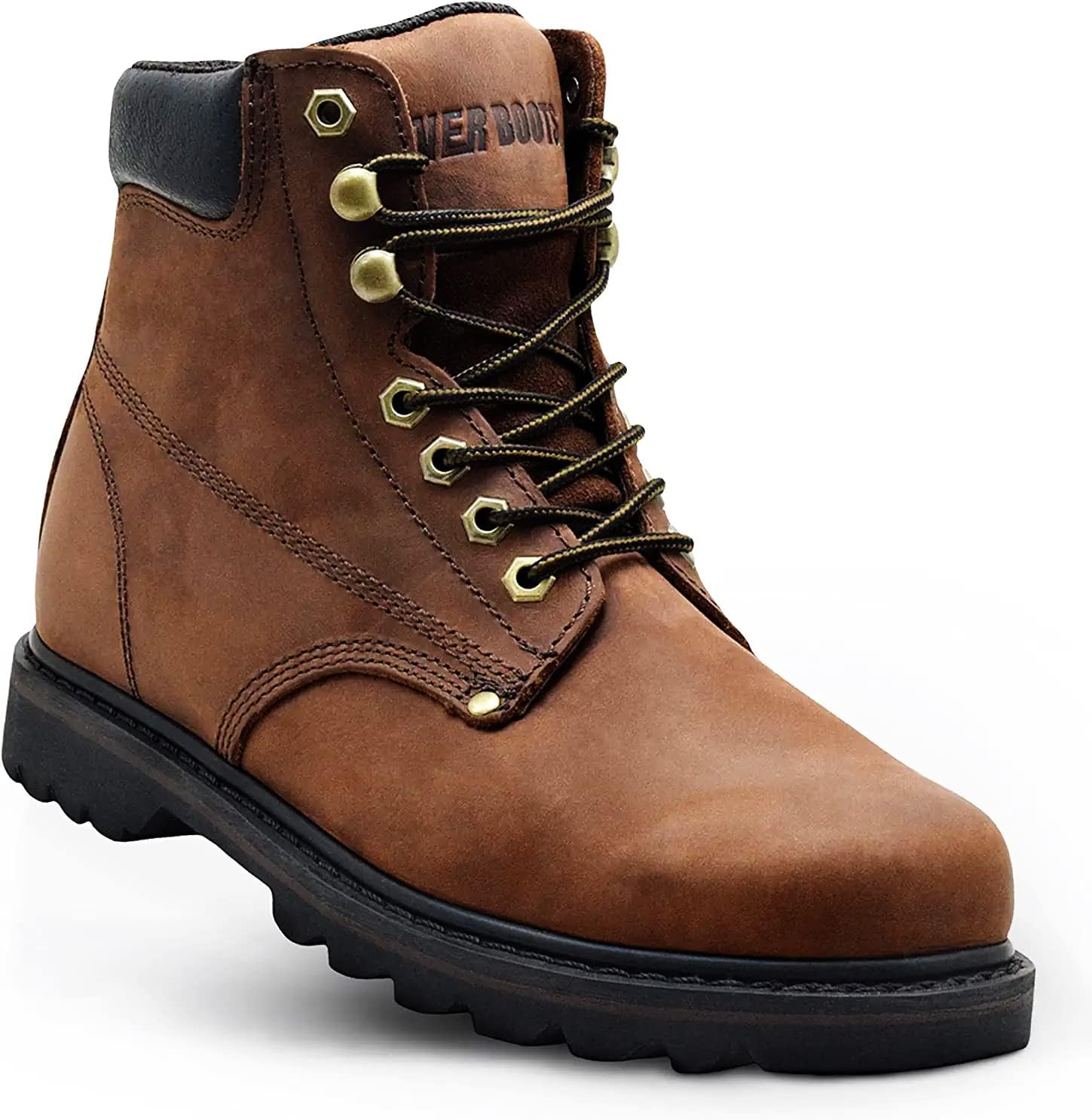 Work Boots for Men Soft Toe – 6inch Leather Boots for Construction Rubber Sole Working botas de trabajo para hombre