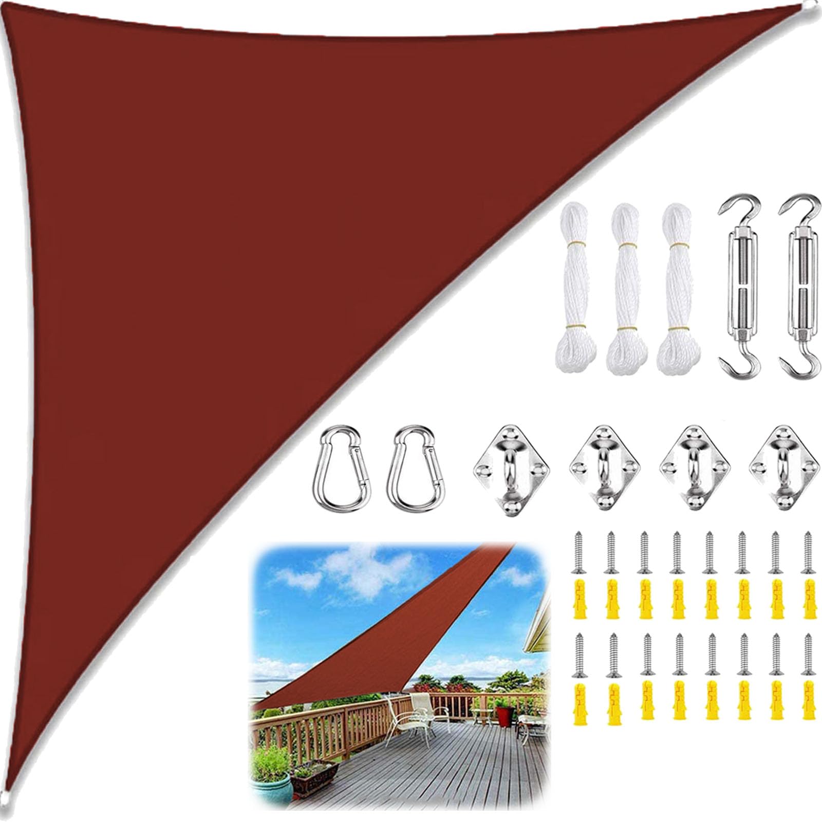 Sun Shade Sail Triangle Waterproof, Sunscreen Awning Canopy with Rope Fixing Kits, Triangle Patio Sail Pergola for Outdoor Garden Patio Party Backyard Yard Camping-Rust red||3x3x3M โ image 1