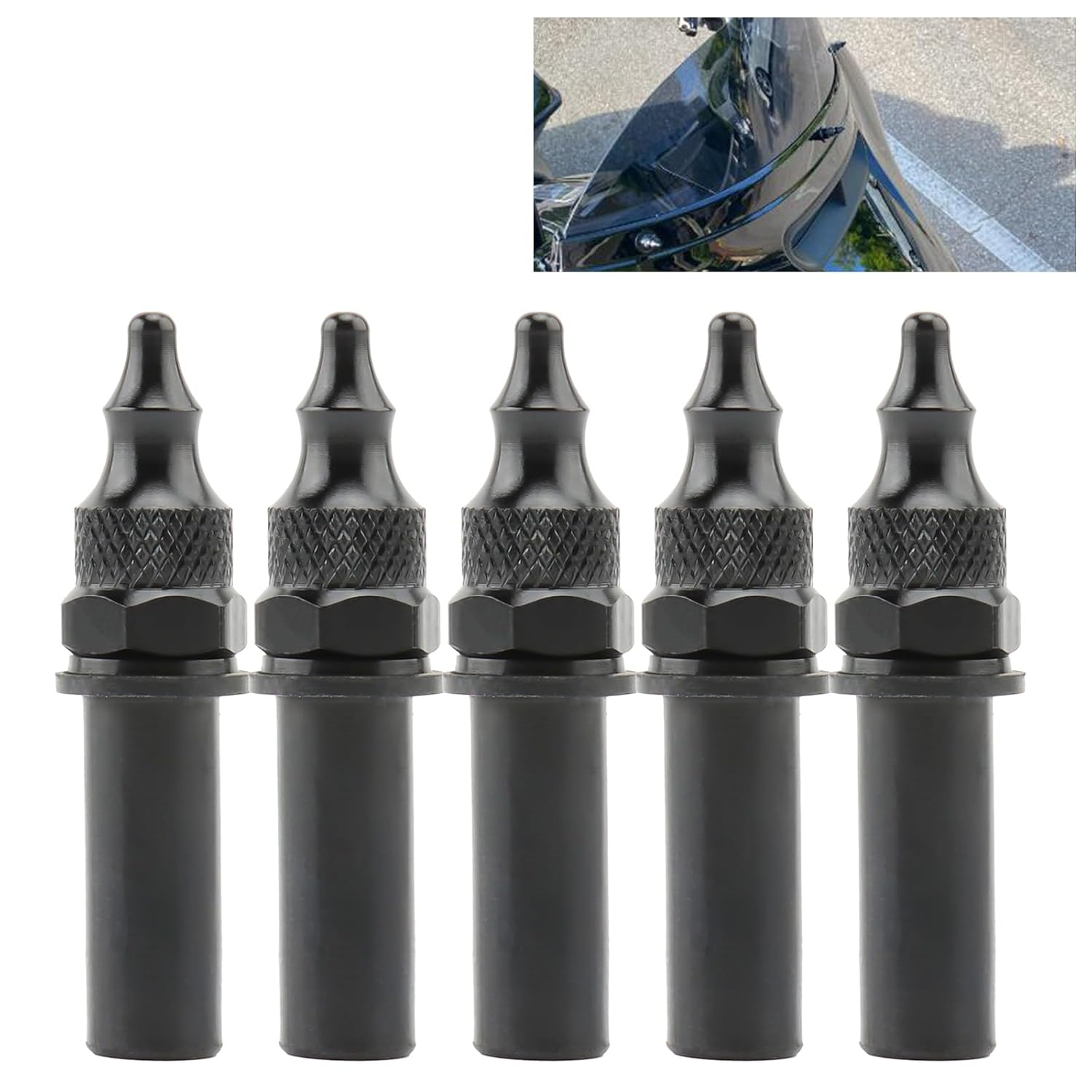 Motorcycle Windshield Bolts Windscreen Screws Bolts Fairing Spike Bolts Kit Fit for Harley Road Glides All Year (Pack of 5) (Black)