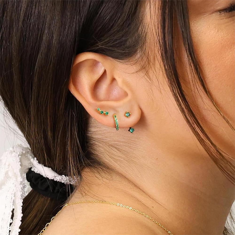 Set 4 Paia Orecchini Argento 925 Placcati Oro 14k - Zirconi 6-10mm, Ipoallergenici, Unisex Per Donne E Uomini