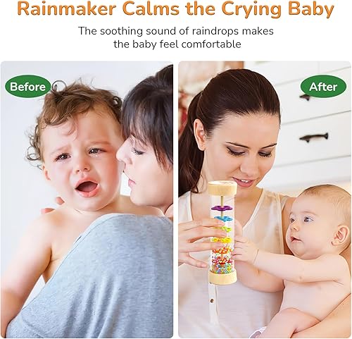 Miniatura 2 de WODI - Palo de lluvia de madera, juguetes Montessori para bebés de 6 a 12 meses, juguete sensorial de desarrollo sensorial, gotas de lluvia,