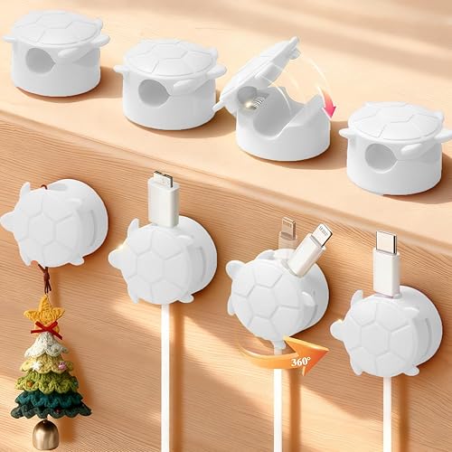 Paquete de 8 clips giratorios para cables, organizador de cables, soporte de cable de resorte para mesita de noche, soportes de cables para cables