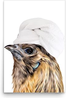 Funny Partridge Silkie Chicken Wall Art Poster 12x18 Inches Unframed - Cute Pet Towel Head Design Bathroom Decor Print - Gifts for Chicken Lovers