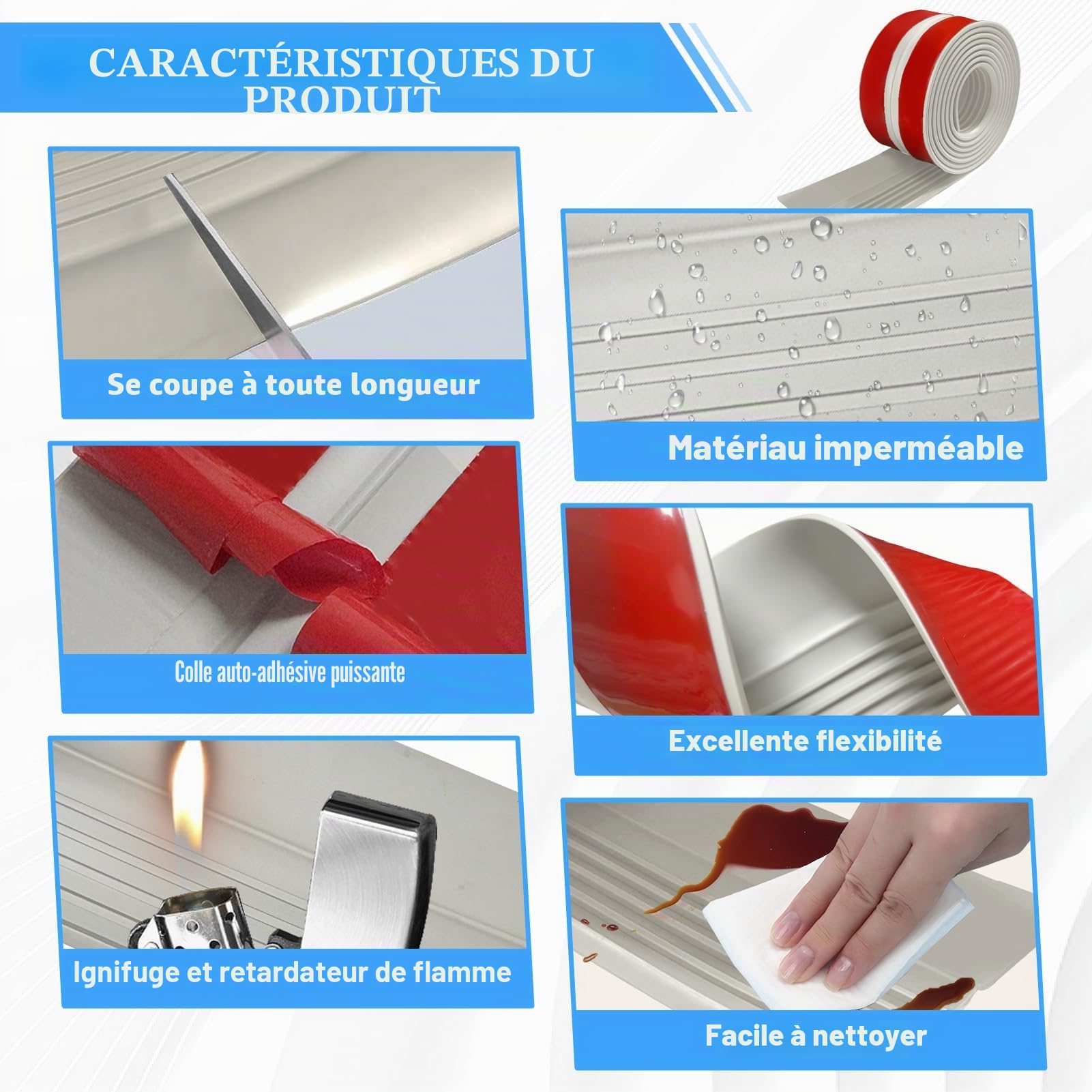 Nez de marche autocollant 8 m, profilé de transition antidérapant, protection des nez de marche, en caoutchouc flexible, pour l'extérieur et l'intérieur, gris