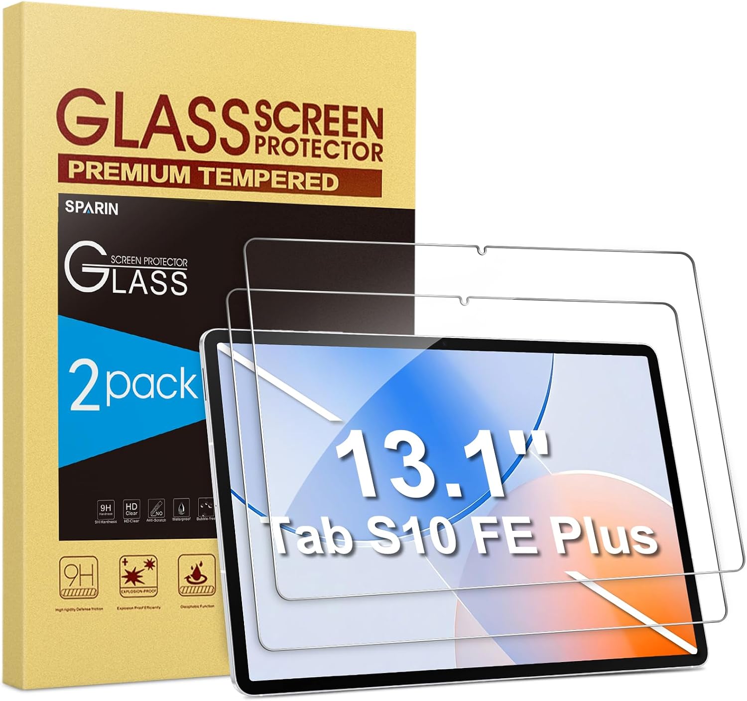 SPARIN 13.1 Inch Screen Protector for Samsung Galaxy Tab S10 FE Plus 2025 | 2 Pack Tempered Glass for Samsung Tablet S10 FE+, Case Friendly Accessories, S Pen Compatible, HD Clear Film