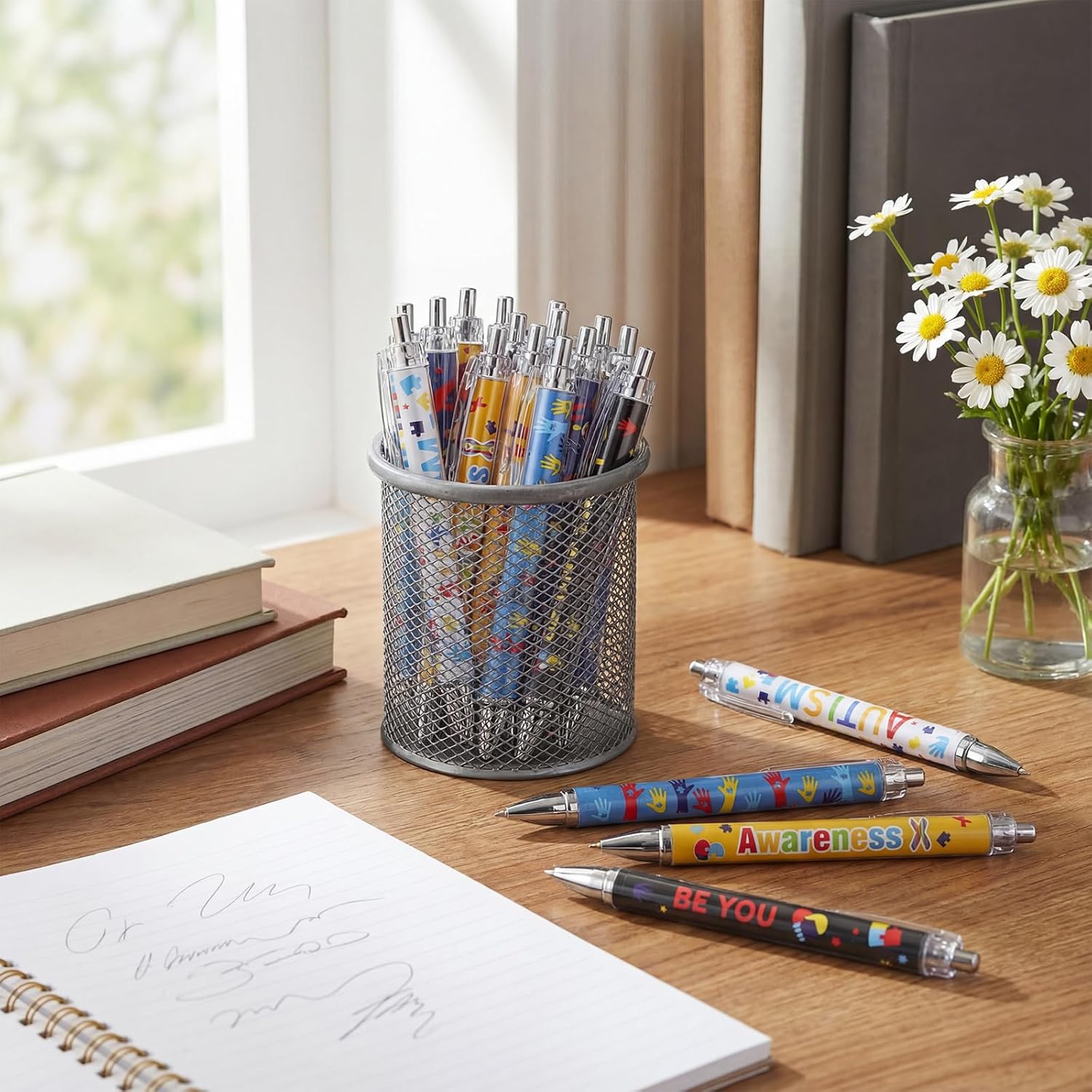 50 Pcs Autism Awareness Pens Colorful Puzzle Pieces Pens Retractable Inspirational Ballpoint Pen for Autism Acceptance Motivational Gift
