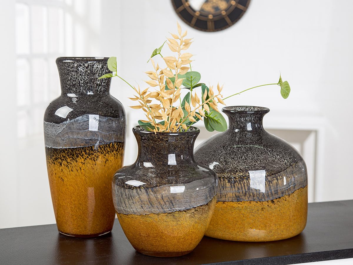 GILDE GLAS art Deko Vase - Blumenvase durchgefärbtes Glas - Deko Herbst - Geschenk für Frauen Weihnachten Geburtstag - Farbe: Braun Schwarz - Höhe 20,5 cm
