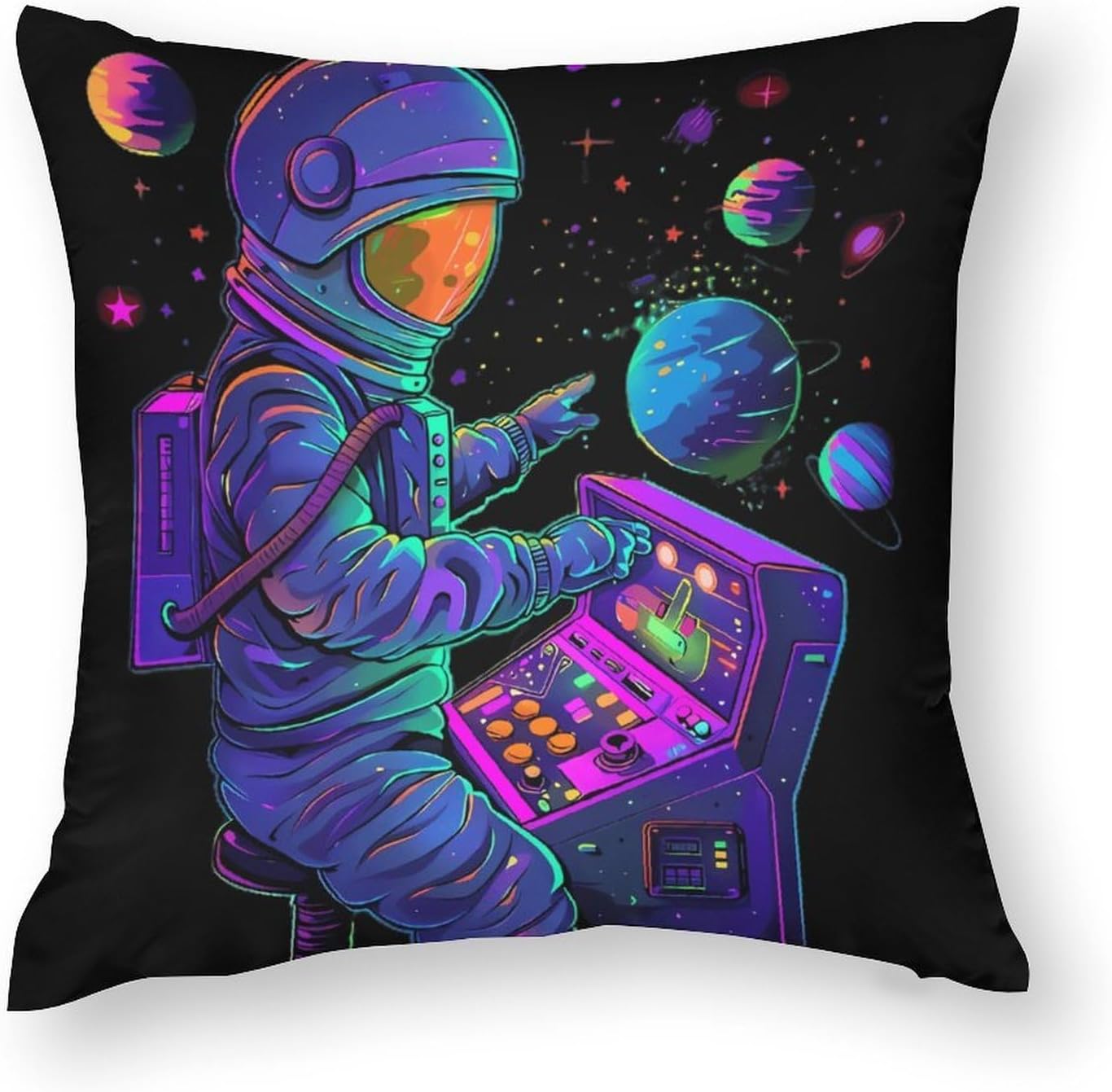 Astronaut Playing Games Printed Throw Pillow Case 4 Pcs Soft Pillowcases Pillows Covers Sofa Bed Decor 12/14/16/17/18/20/22/24/32 Inches