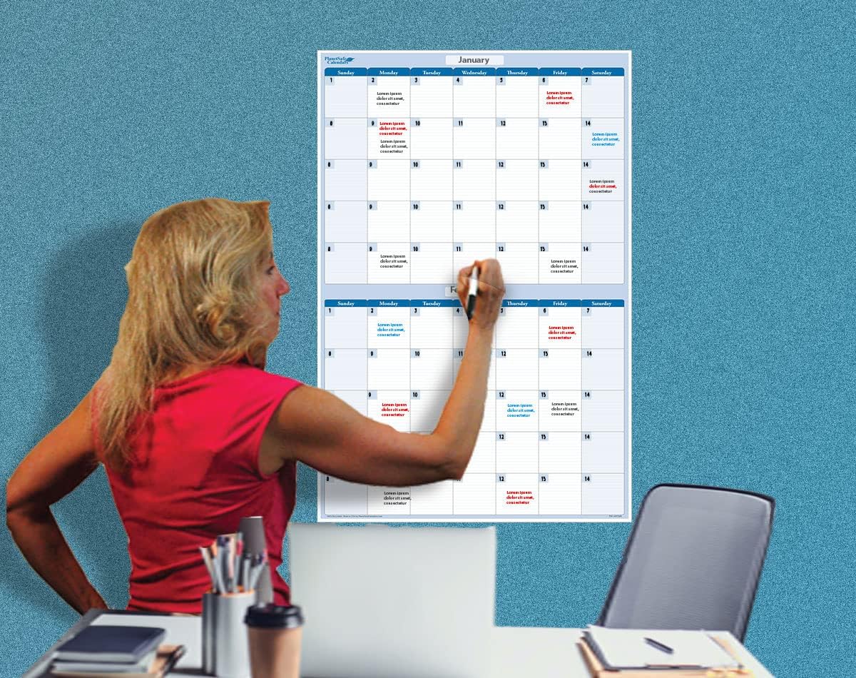 PlanetSafe Calendar - Vertical 60-Day Wet/Dry Erasable Large Wall Calendar - Great for Home, Office, and Schools - Stay organized, Ideal for event tracking. Measures: (Sky Blue, 36h x 24w)