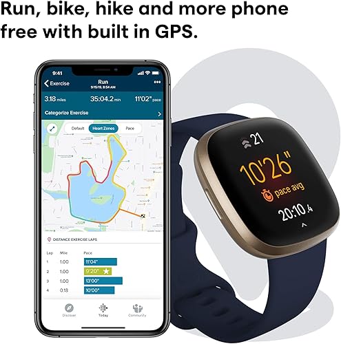 Miniatura 3 de Fitbit Versa 3 - Reloj inteligente de salud y fitness con GPS, frecuencia cardíaca 24/7, Alexa integrado, batería de más de 6 días, azul Azul