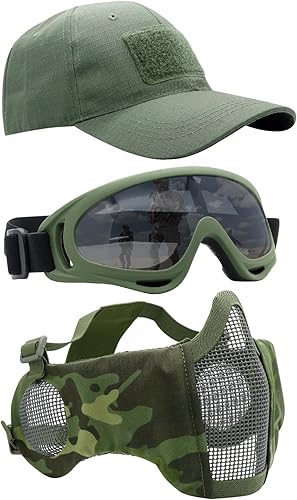 Miniatura 35 de Máscara de Airsoft con Gafas, Máscara de Malla Plegable de Media Cara con Protección para los Oídos para Paintball, Tiro, Cosplay, Juego CS