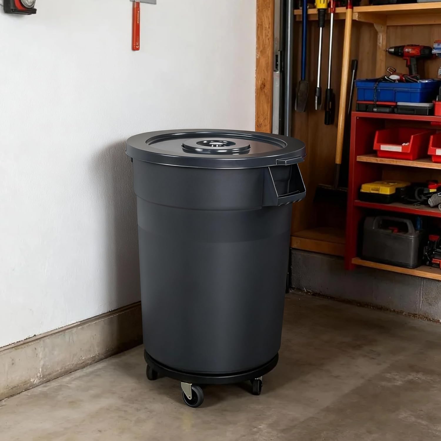 32 Gallon Trash Can with Wheels and Lid, Multi-Purpose Outdoor Container for Yard Waste, Water Storage, Garage Organization, Detachable Rolling Base