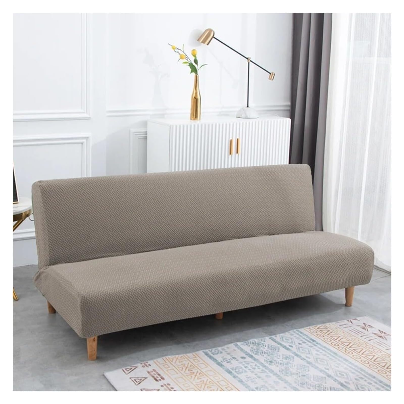 Funda de sofá sin Brazos de Sarga Jacquard, Funda de sofá elástica for Banco de futón, Funda de sofá Resistente a los arañazos for Sala de Estar de Hotel, Lavable a máquina