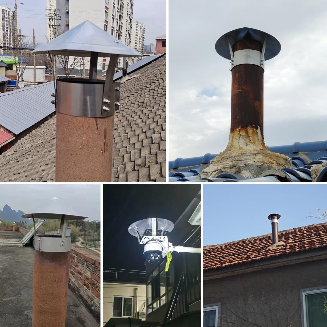 80 Cm~300 Cm Fumaiolo A Cappello Da Tetto In Acciaio Inox, Cappello Cinese Canna Con Doppio Top Conico Inclusi Accessori, Tappo Antipioggia Da Esterno Per Comignolo(300 mm/11.81 in)